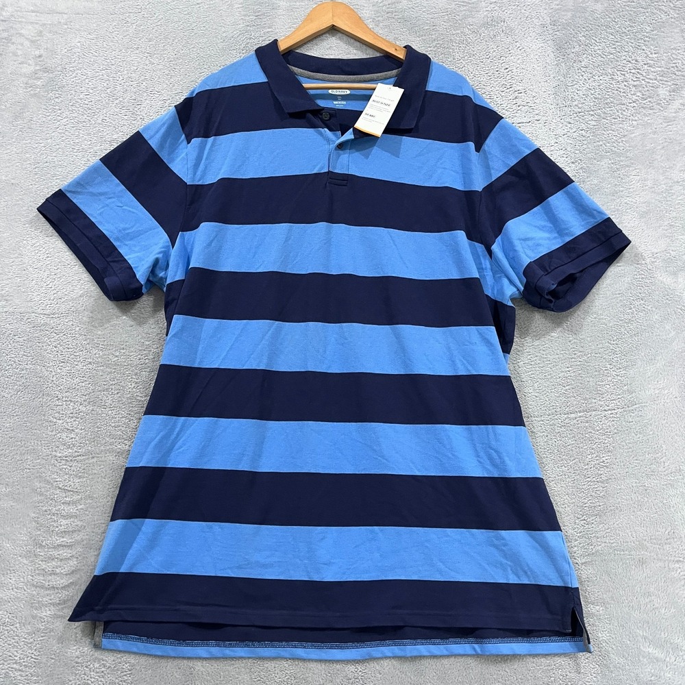 Old Navy Polo Shirt Mens XXXL Tall Blue Striped Built-In Flex Go-Dry Popover